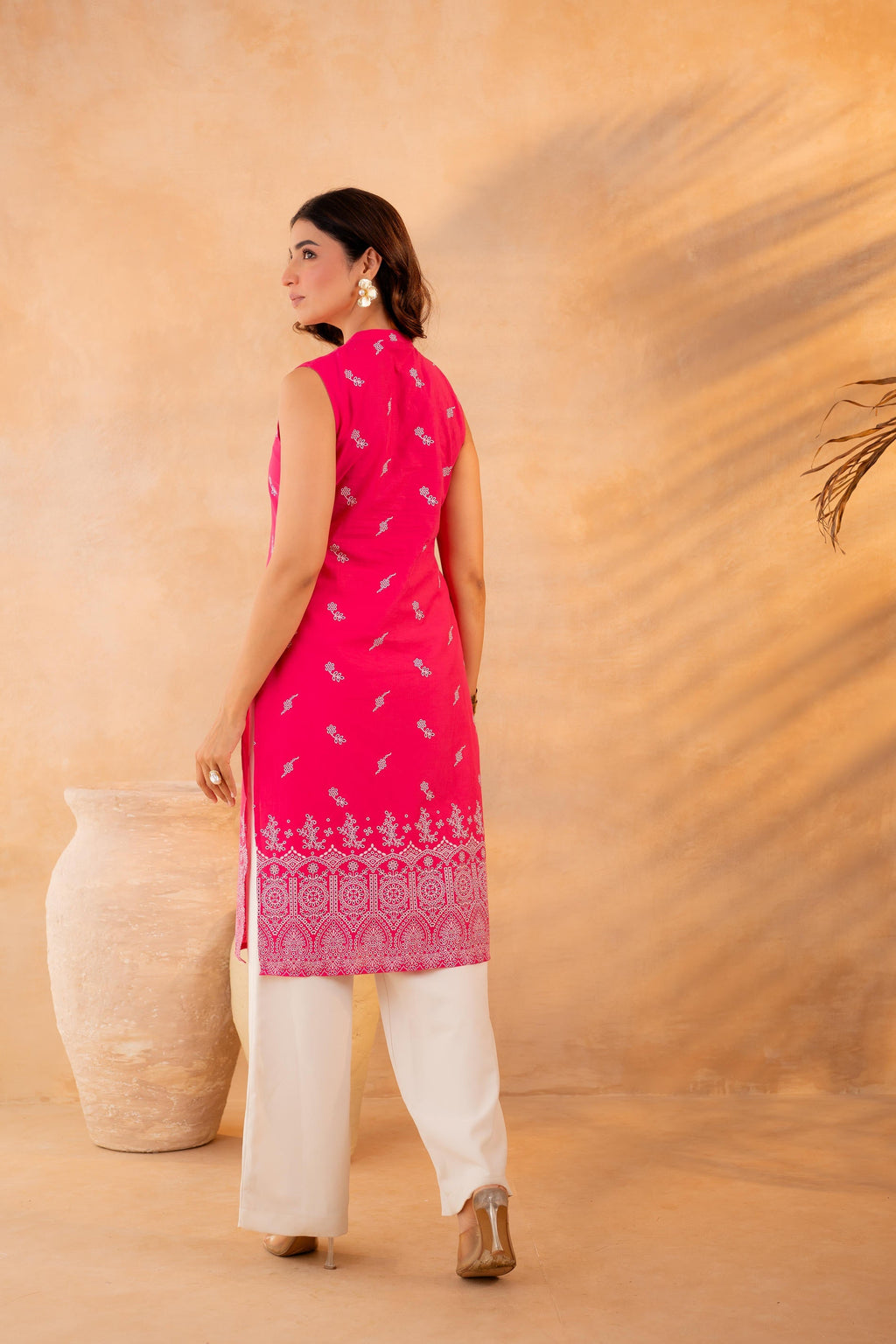 Juniper Fuchsia Bloom Border Kurta | Grocsy