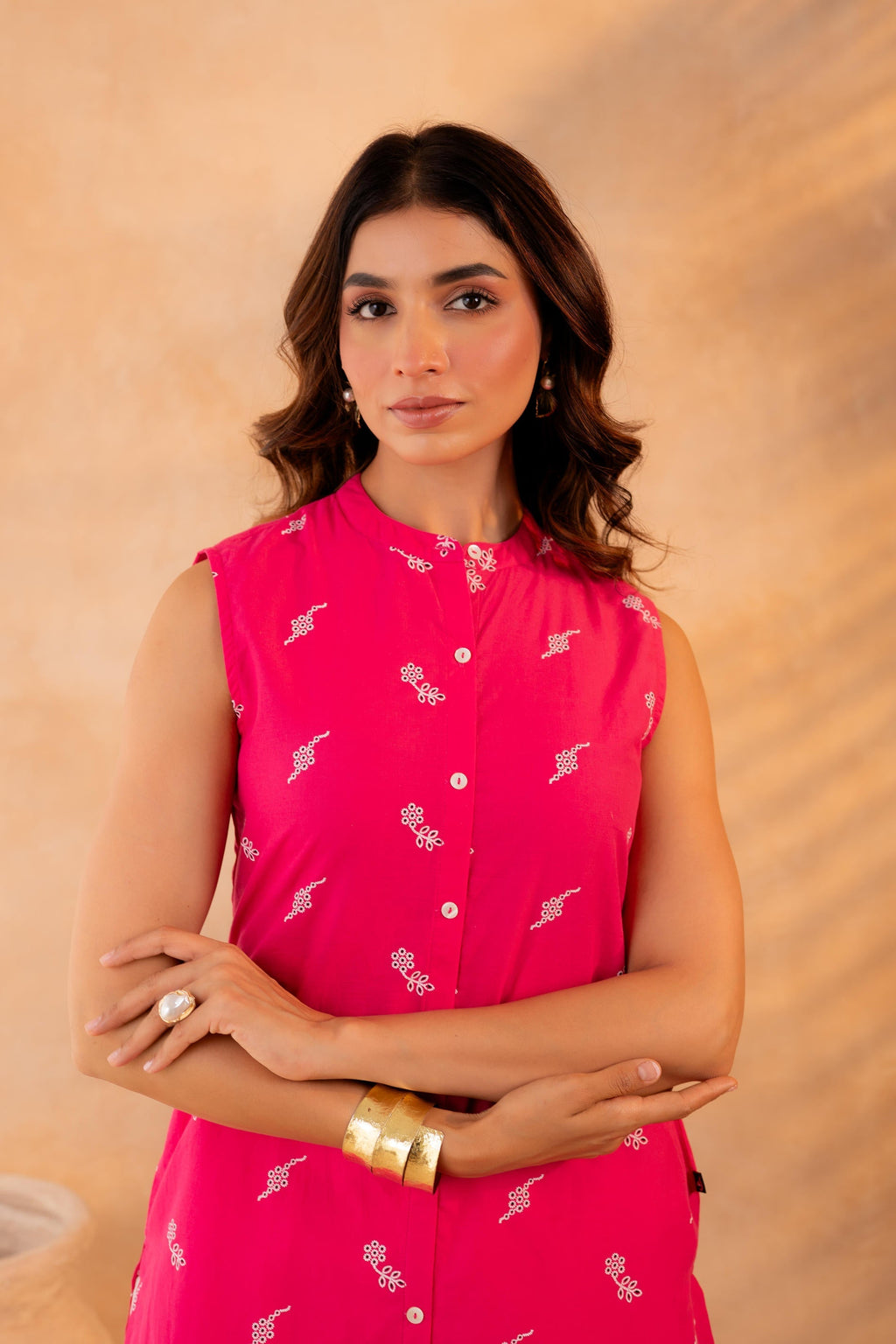 Juniper Fuchsia Bloom Border Kurta | Grocsy