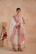 Juniper Gulbahaar Ivory Floral Printed Kurta Palazzo And Dupatta Set | Grocsy