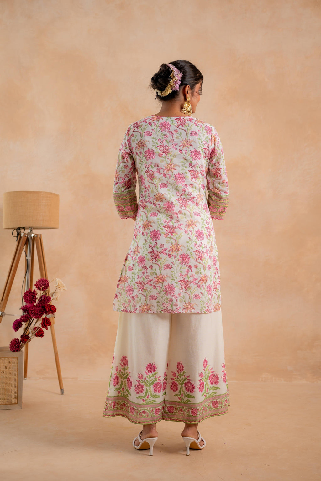 Juniper Gulbahaar Ivory Floral Printed Kurta Palazzo And Dupatta Set | Grocsy
