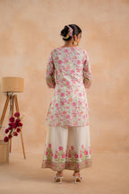 Juniper Gulbahaar Ivory Floral Printed Kurta Palazzo And Dupatta Set | Grocsy