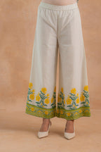 Juniper Gulbahaar Off-White Floral Printed Kurta Palazzo And Dupatta Set | Grocsy