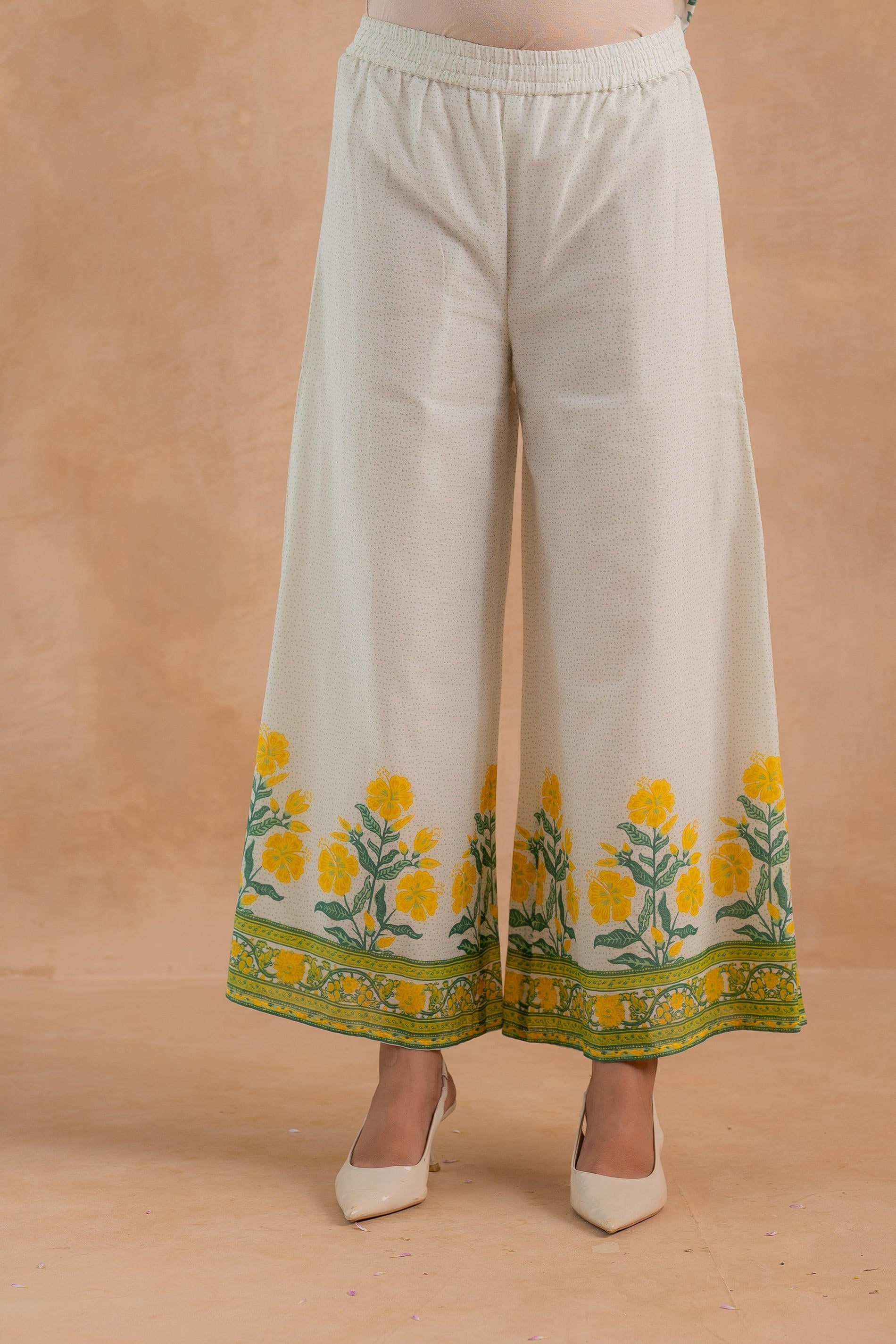 Juniper Gulbahaar Off-White Floral Printed Kurta Palazzo And Dupatta Set | Grocsy