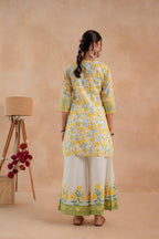 Juniper Gulbahaar Off-White Floral Printed Kurta Palazzo And Dupatta Set | Grocsy