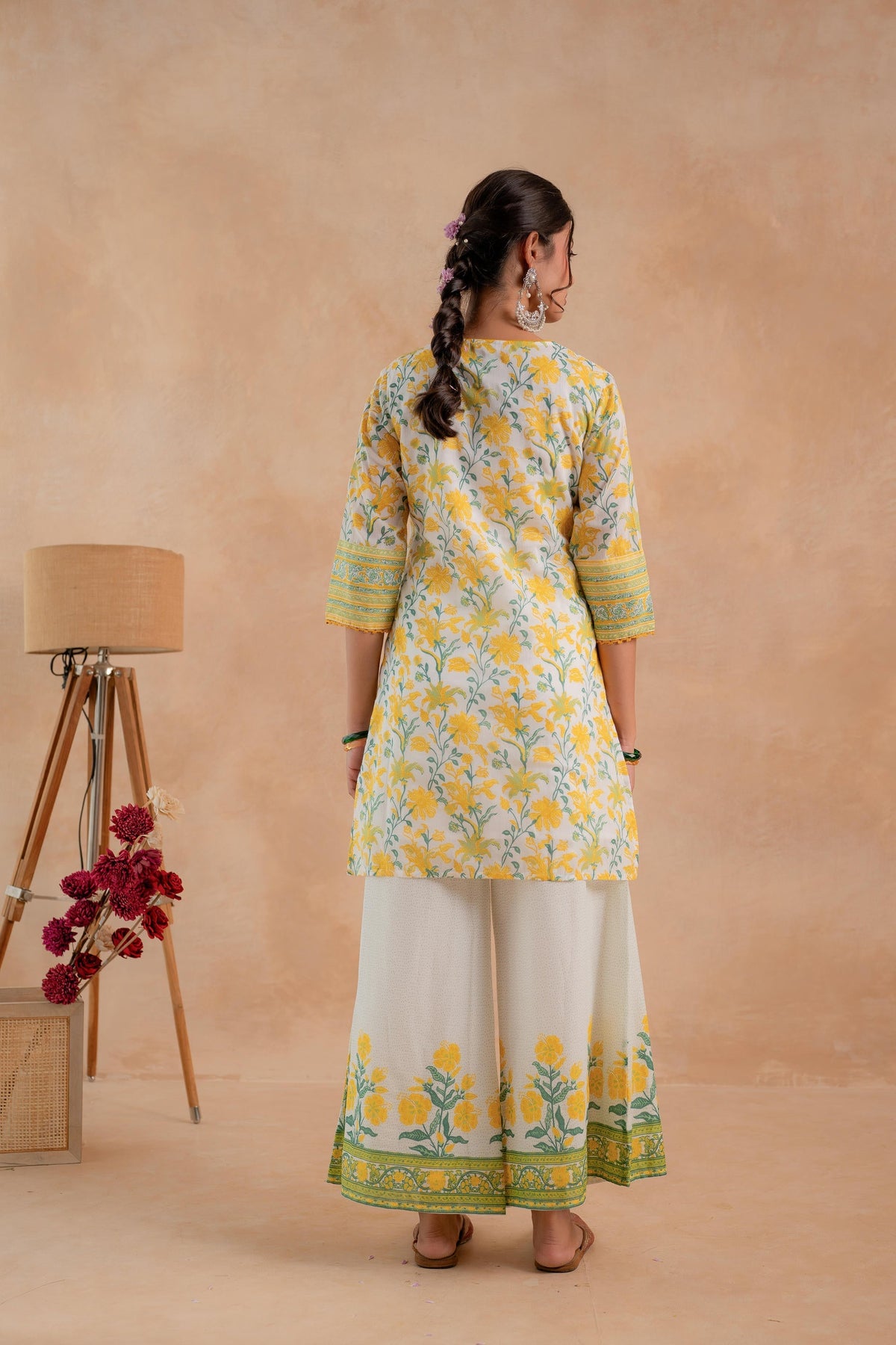 Juniper Gulbahaar Off-White Floral Printed Kurta Palazzo And Dupatta Set | Grocsy