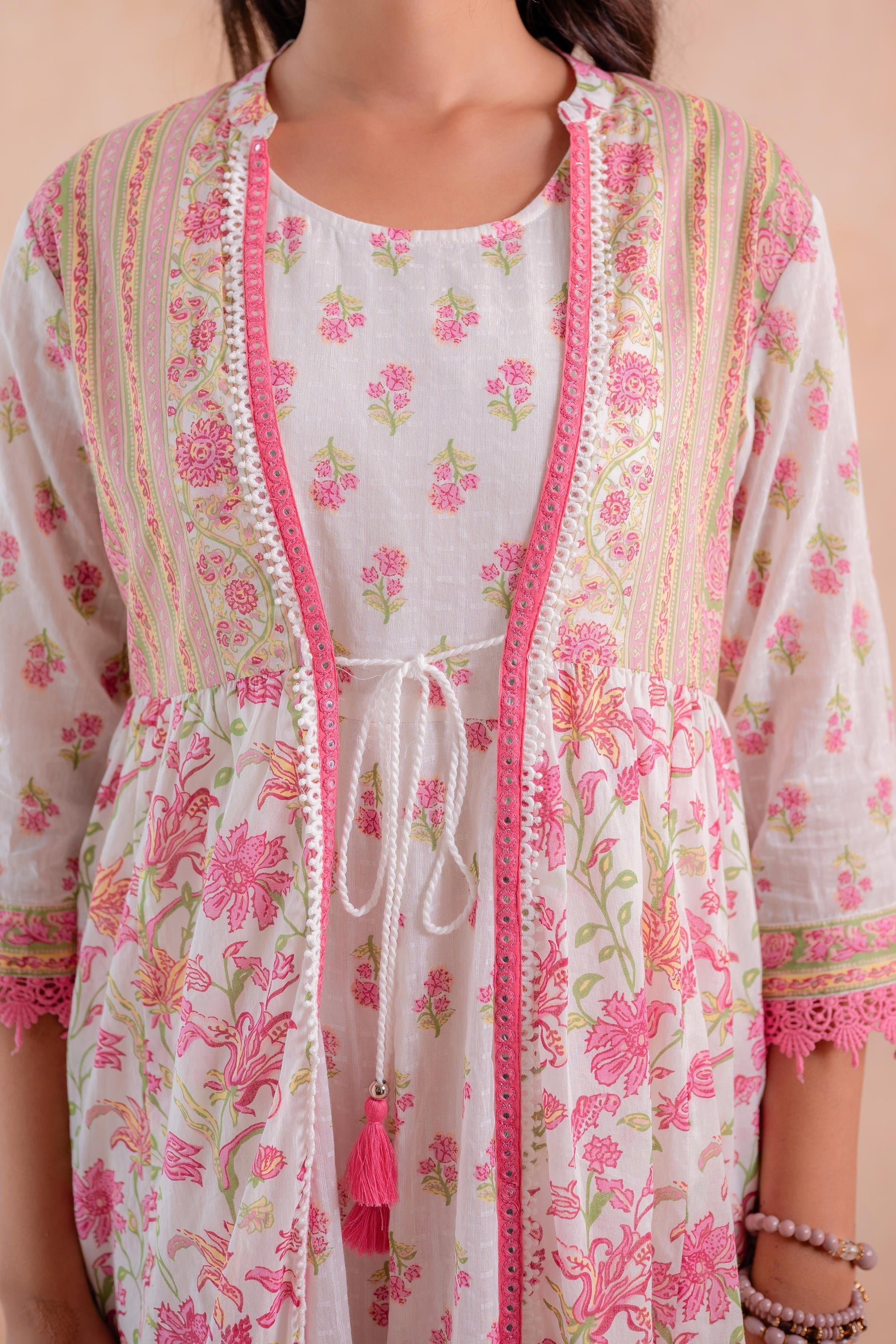 Juniper Ivory Gulbahaar Floral Tiered Dress | Grocsy