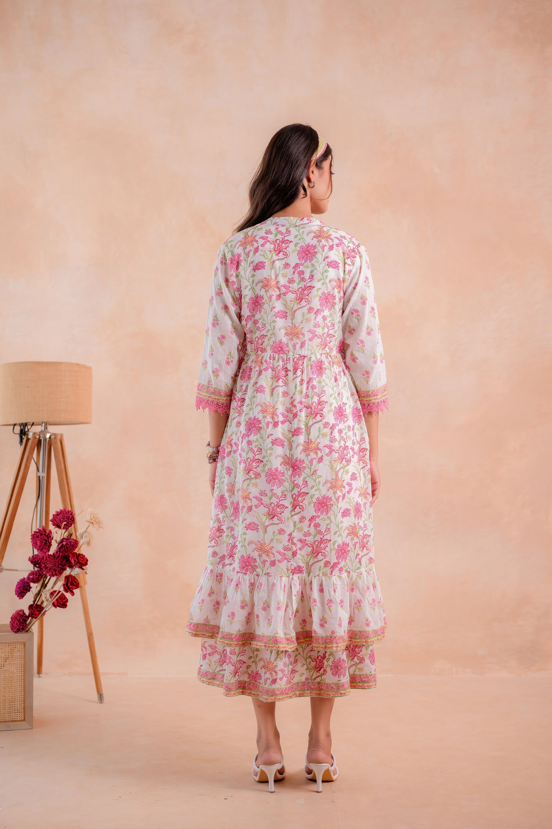 Juniper Ivory Gulbahaar Floral Tiered Dress | Grocsy