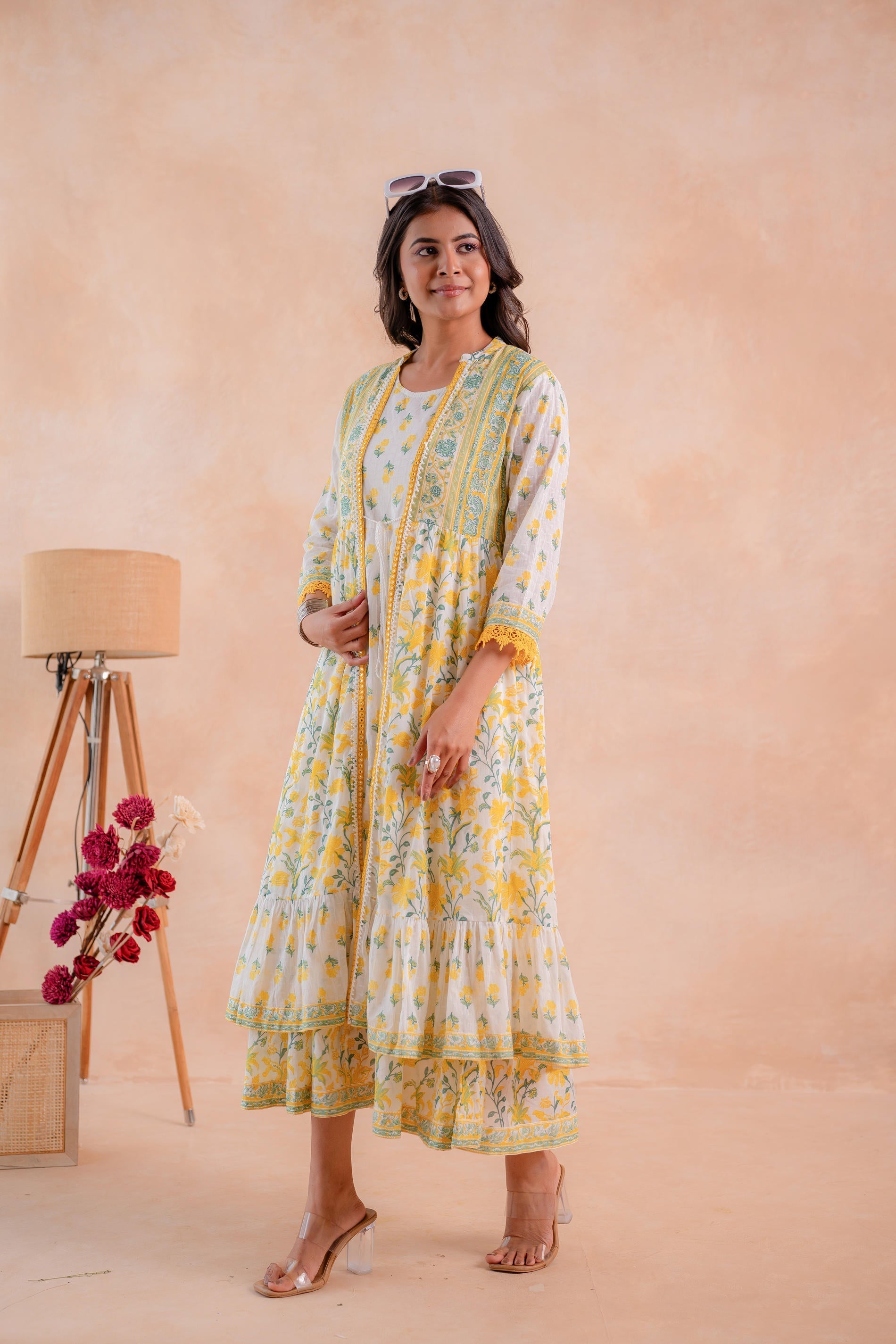 Juniper Sunlit Gulbahaar Floral Tiered Dress | Grocsy