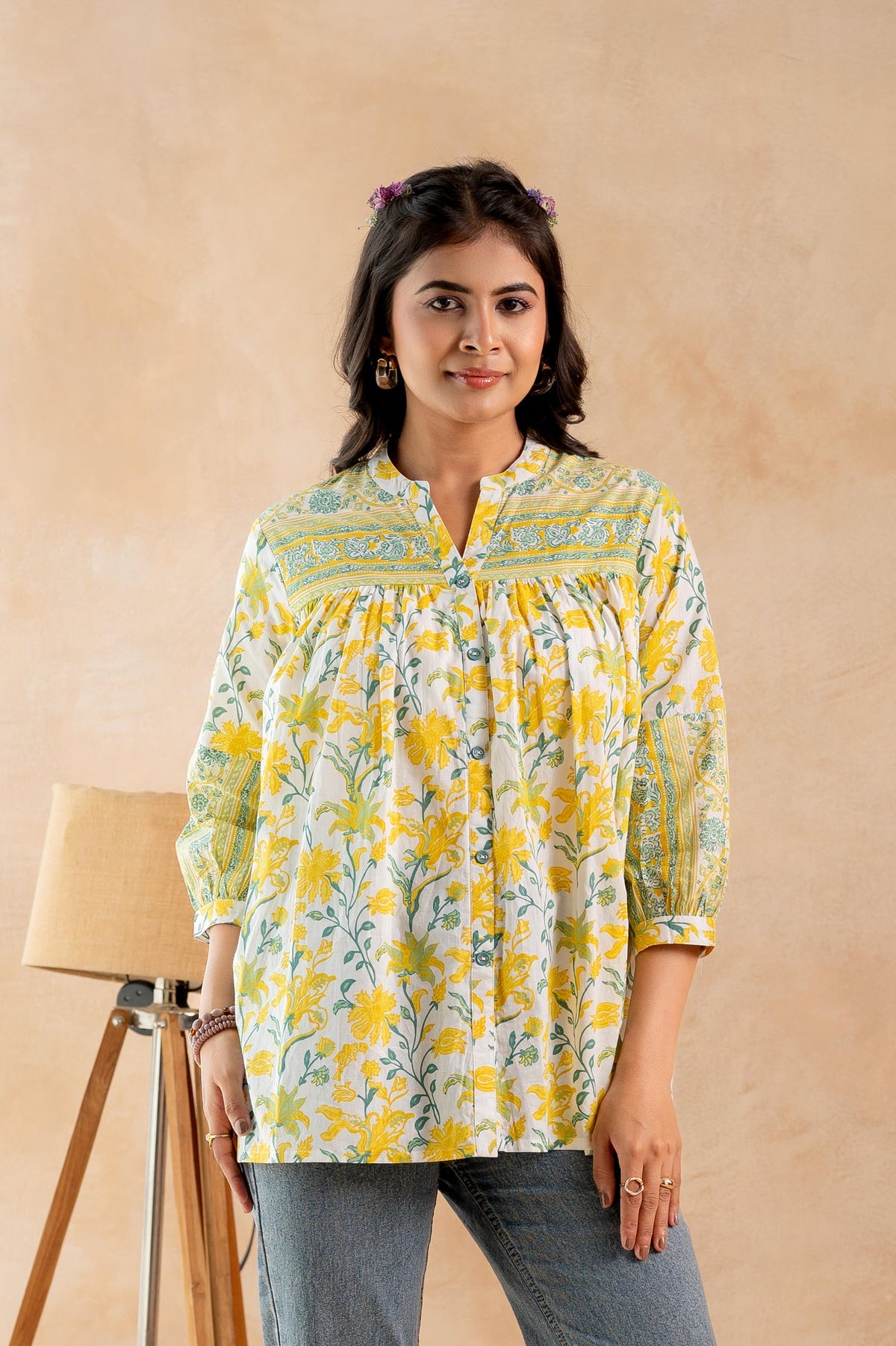 Juniper Floral Printed Gathered Ethnic Tunic | Grocsy