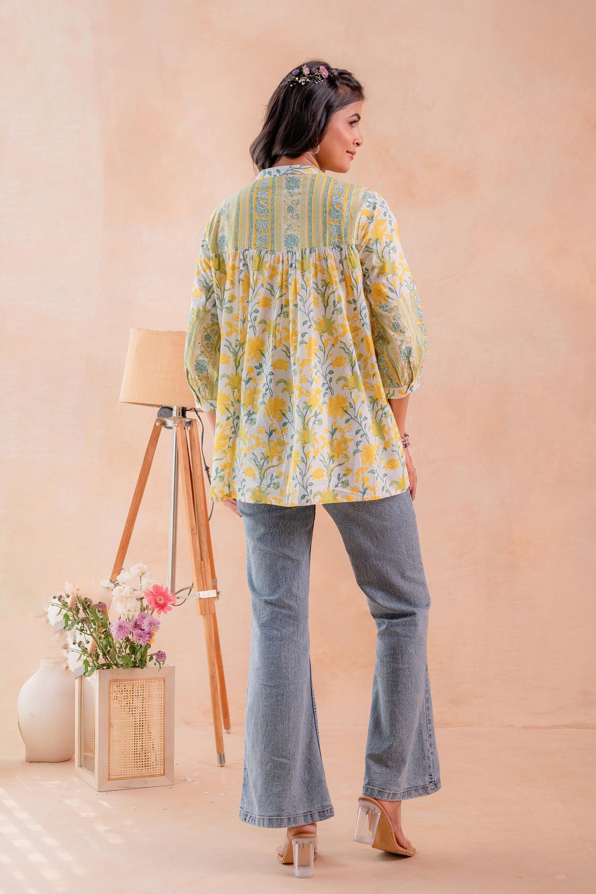 Juniper Floral Printed Gathered Ethnic Tunic | Grocsy