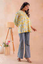 Juniper Floral Printed Gathered Ethnic Tunic | Grocsy