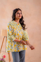 Juniper Floral Printed Gathered Ethnic Tunic | Grocsy