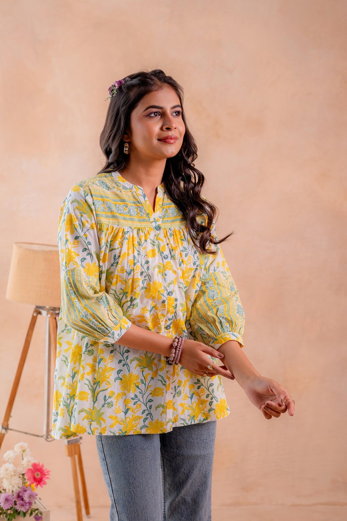 Juniper Floral Printed Gathered Ethnic Tunic | Grocsy
