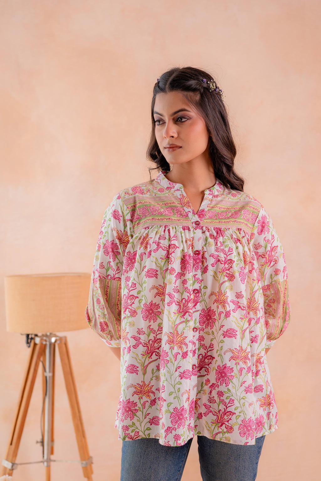 Juniper Floral Printed Gathered Ethnic Tunic | Grocsy