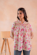Juniper Floral Printed Gathered Ethnic Tunic | Grocsy