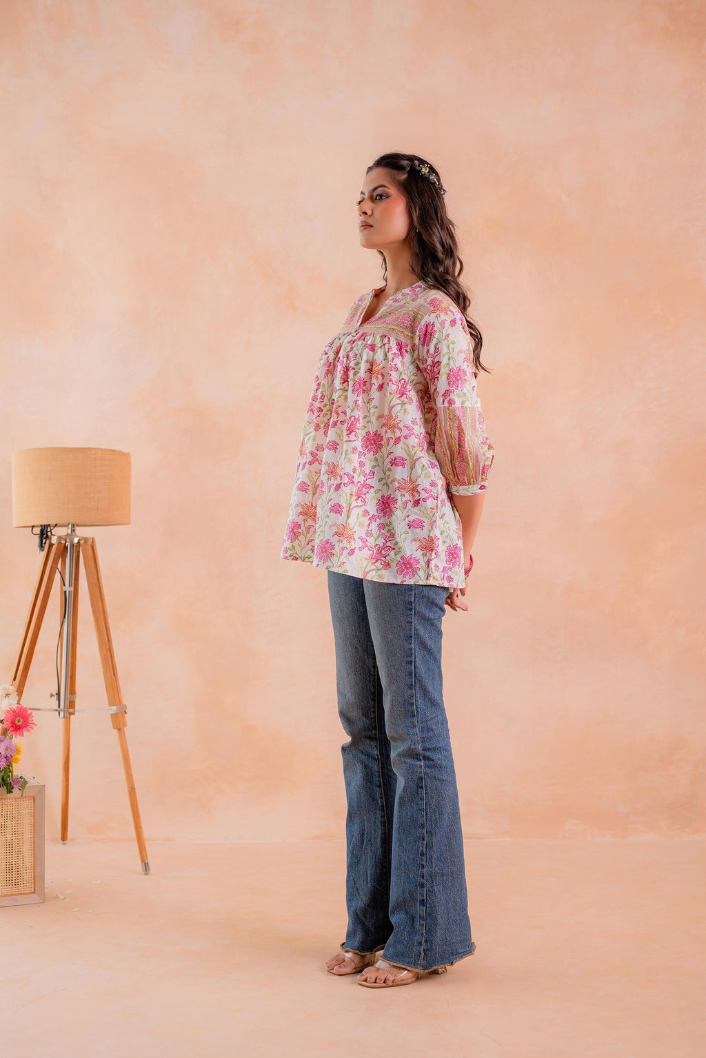 Juniper Floral Printed Gathered Ethnic Tunic | Grocsy