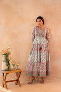 Juniper Gulbahar Bloom Sage Green Anarkali Dress | Grocsy