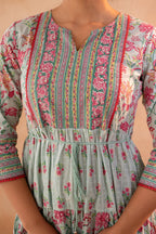 Juniper Gulbahar Bloom Sage Green Anarkali Dress | Grocsy