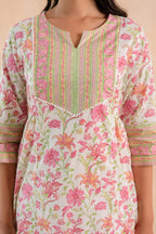 Juniper Ivory Blossom Panelled Kurta | Grocsy