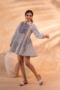 Juniper White & Black Printed Flared tunic with Pintuck Yoke | Grocsy