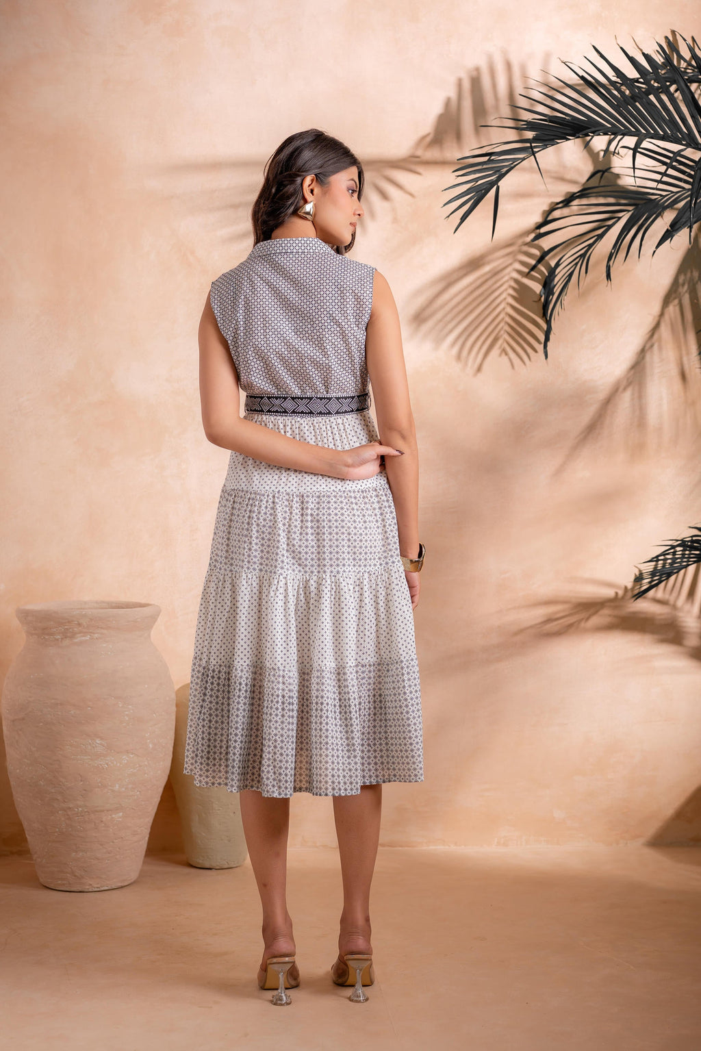 Juniper Black and White Tiered Midi Dress | Grocsy
