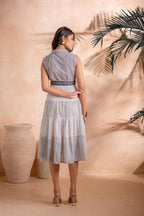Juniper Black and White Tiered Midi Dress | Grocsy