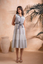 Juniper Black and White Tiered Midi Dress | Grocsy