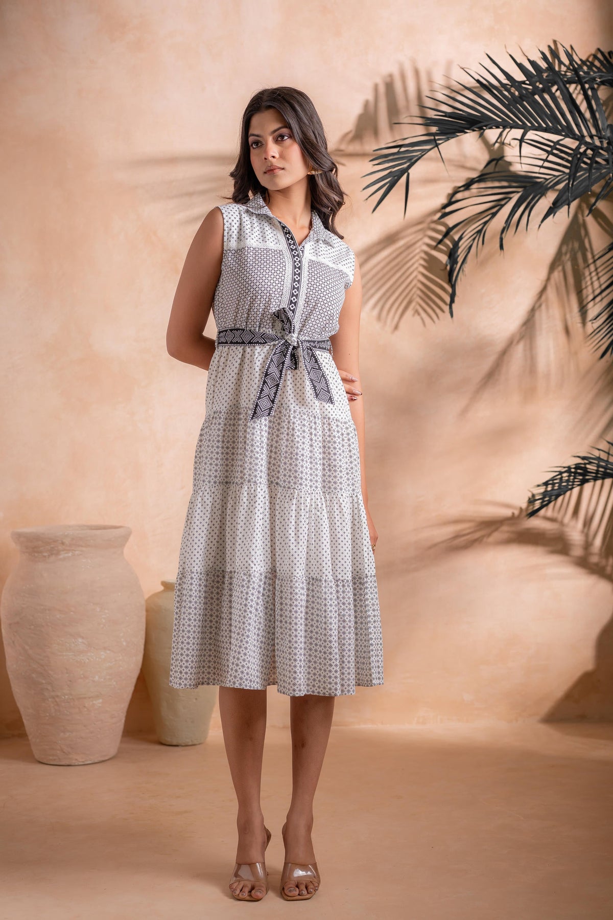 Juniper Black and White Tiered Midi Dress | Grocsy