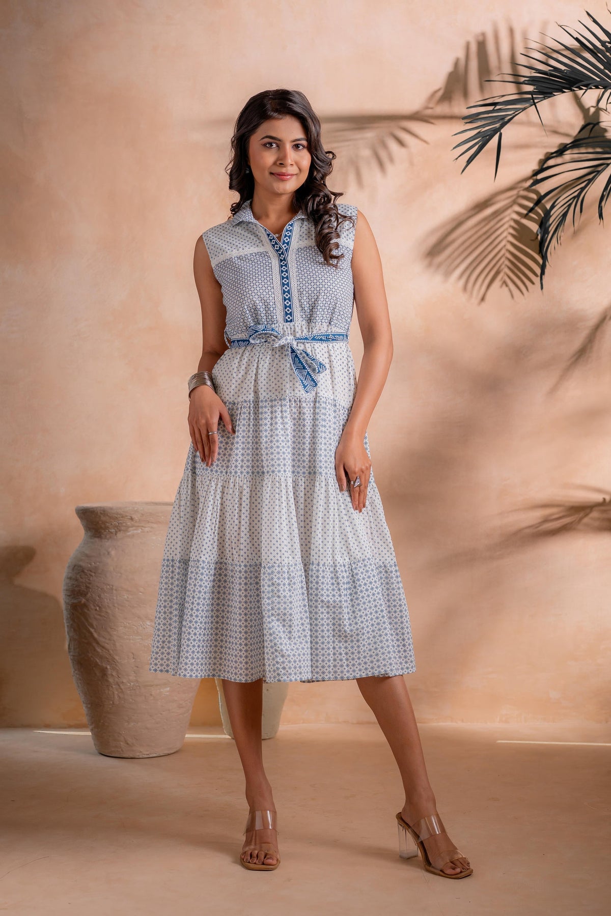 Juniper Neel Aangan Tiered Midi Dress | Grocsy