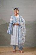Juniper Neelambar Skyblue Printed Flared Kurta Pant And Dupatta Set | Grocsy