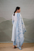 Juniper Neelambar Skyblue Printed Flared Kurta Pant And Dupatta Set | Grocsy