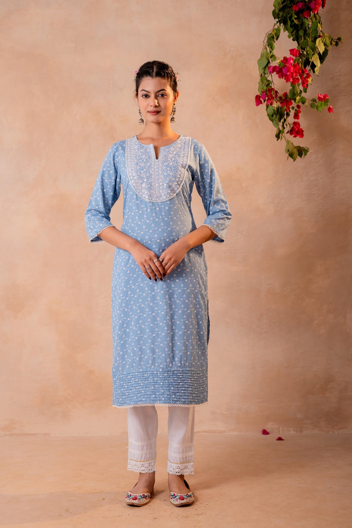 Juniper Sky Blue Yoke Printed Kurta | Grocsy