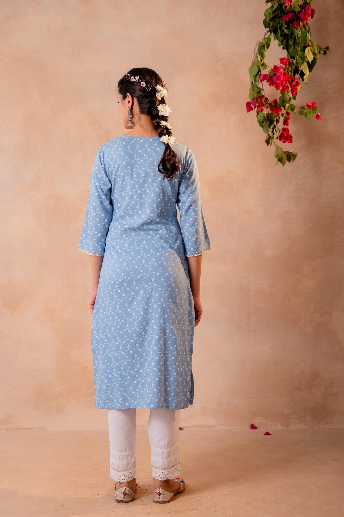 Juniper Sky Blue Yoke Printed Kurta | Grocsy