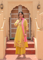 Juniper Floral Printed Lime Kurta Set | Grocsy