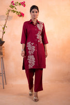Juniper RedWood Bloom Printed Kurta Set | Grocsy