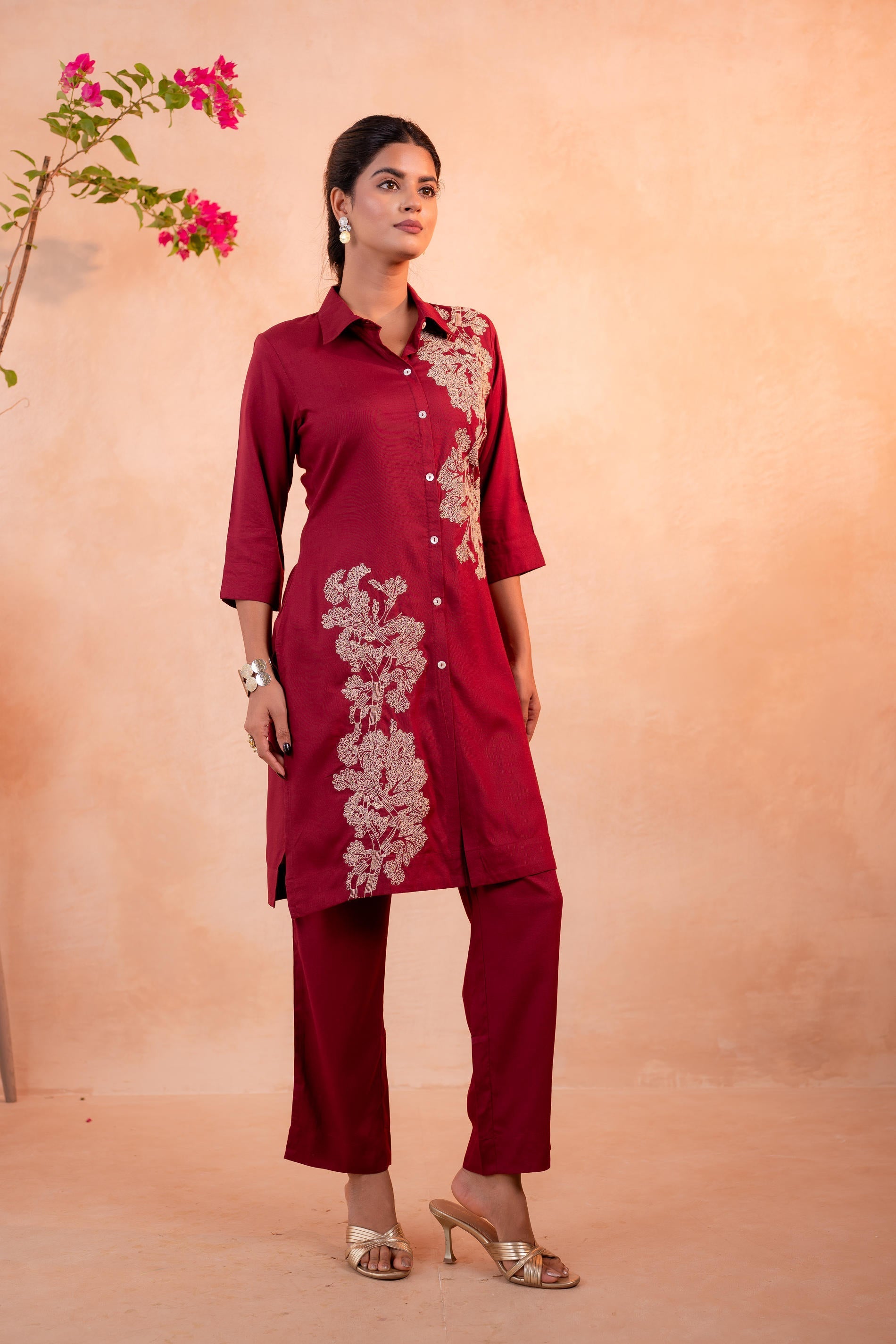 Juniper RedWood Bloom Printed Kurta Set | Grocsy