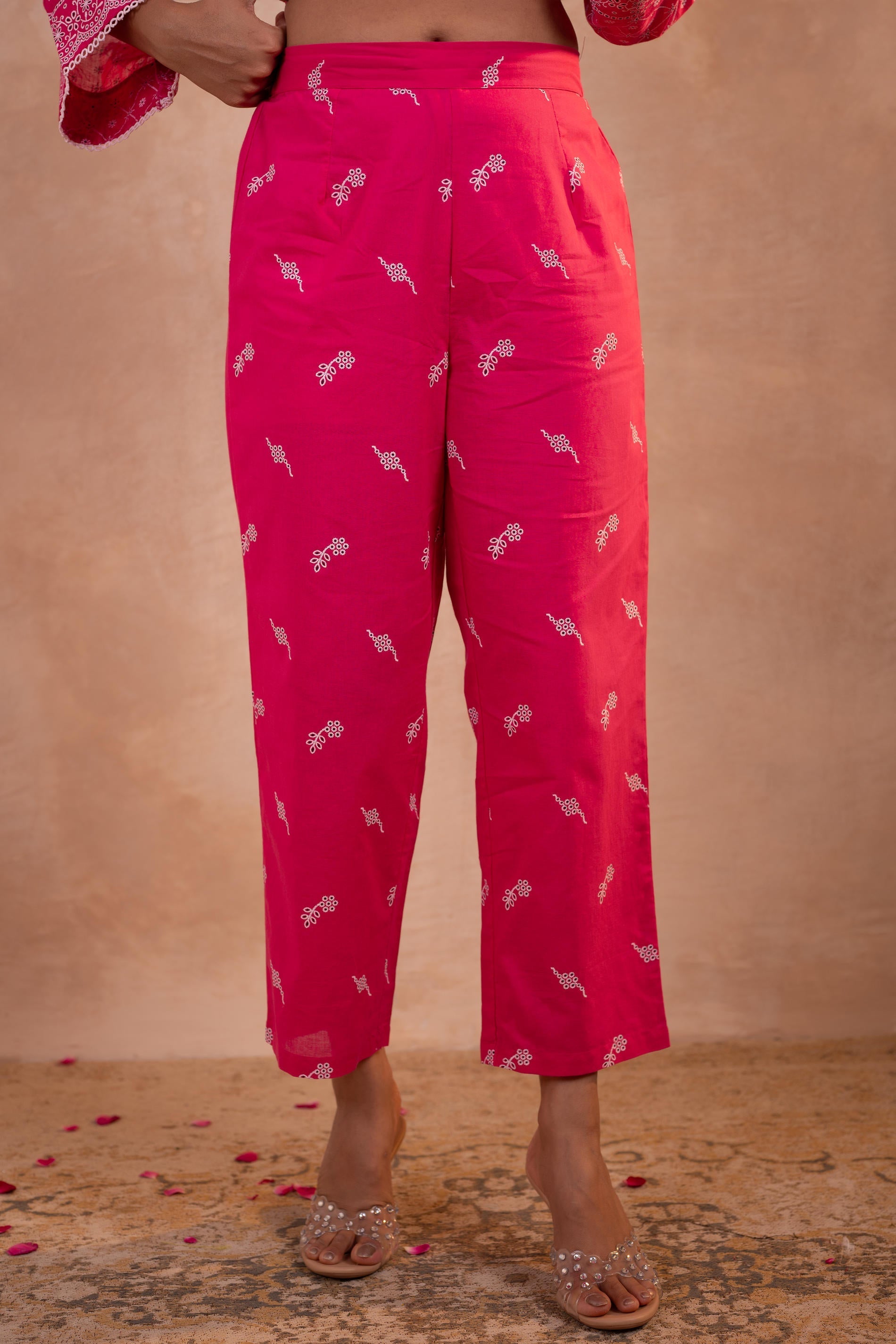 Juniper Gulbahar Fuchsia Printed Kurta Pant And Dupatta Set | Grocsy