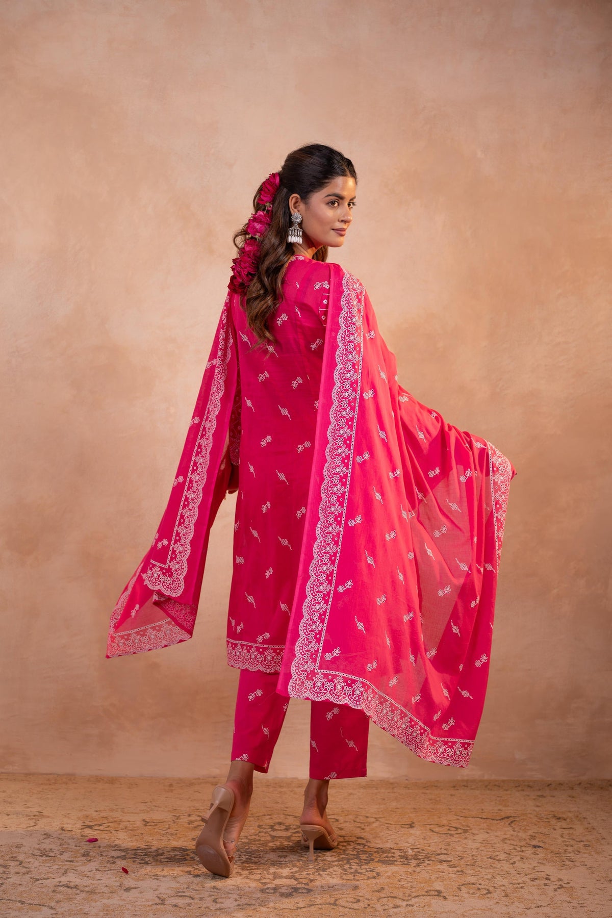 Juniper Gulbahar Fuchsia Printed Kurta Pant And Dupatta Set | Grocsy