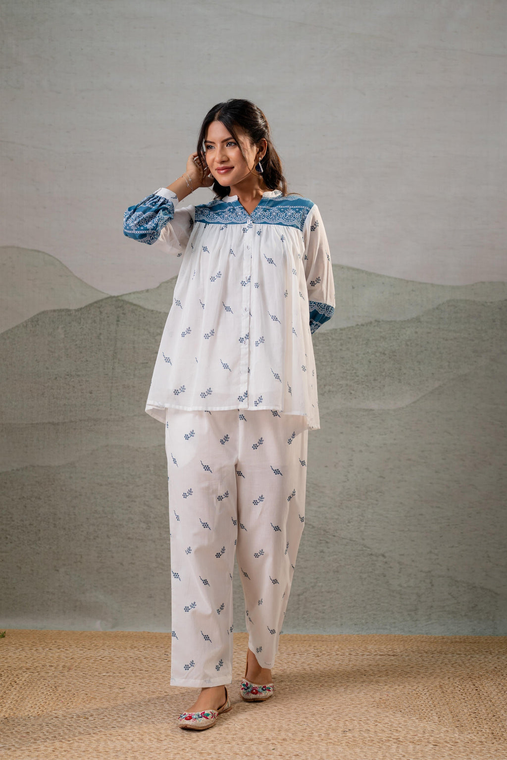 Juniper Ivory Kalaa Printed Tunic Set | Grocsy