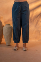 Juniper Noir Ikat Echo Blue & White Printed Kurta Pant And Dupatta Set | Grocsy