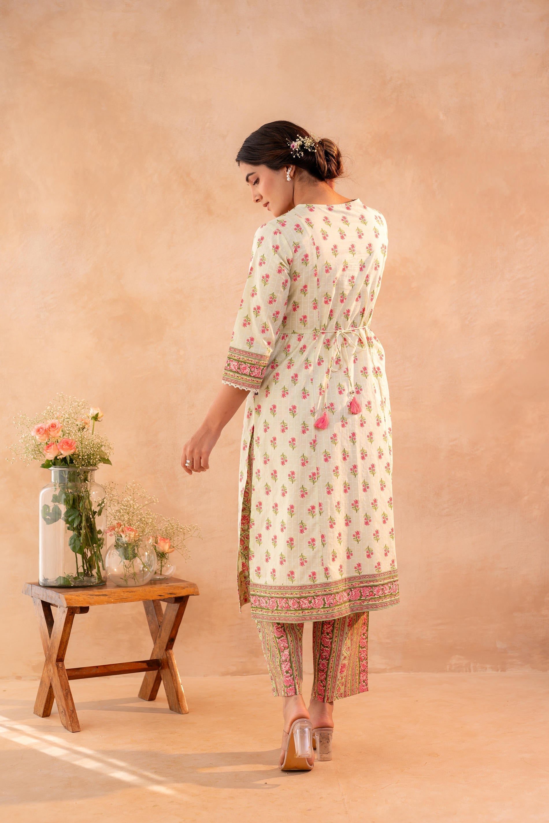 Juniper Gulnaar Garden Printed Kurta Pant And Dupatta Set | Grocsy