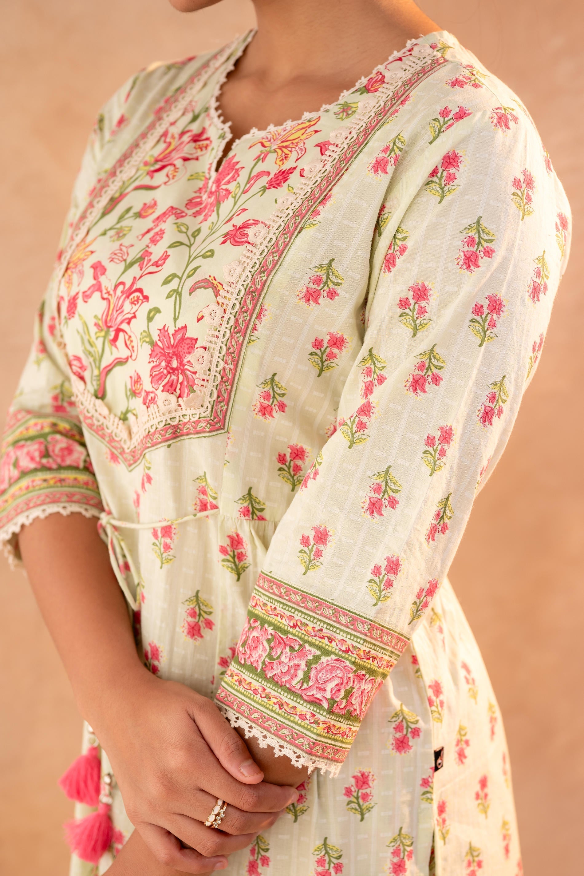 Juniper Gulnaar Garden Printed Kurta Pant And Dupatta Set | Grocsy