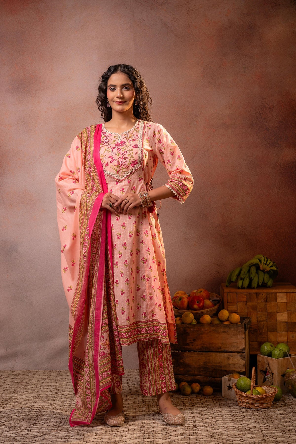 Juniper Gulnaar Garden Printed Kurta Pant And Dupatta Set | Grocsy
