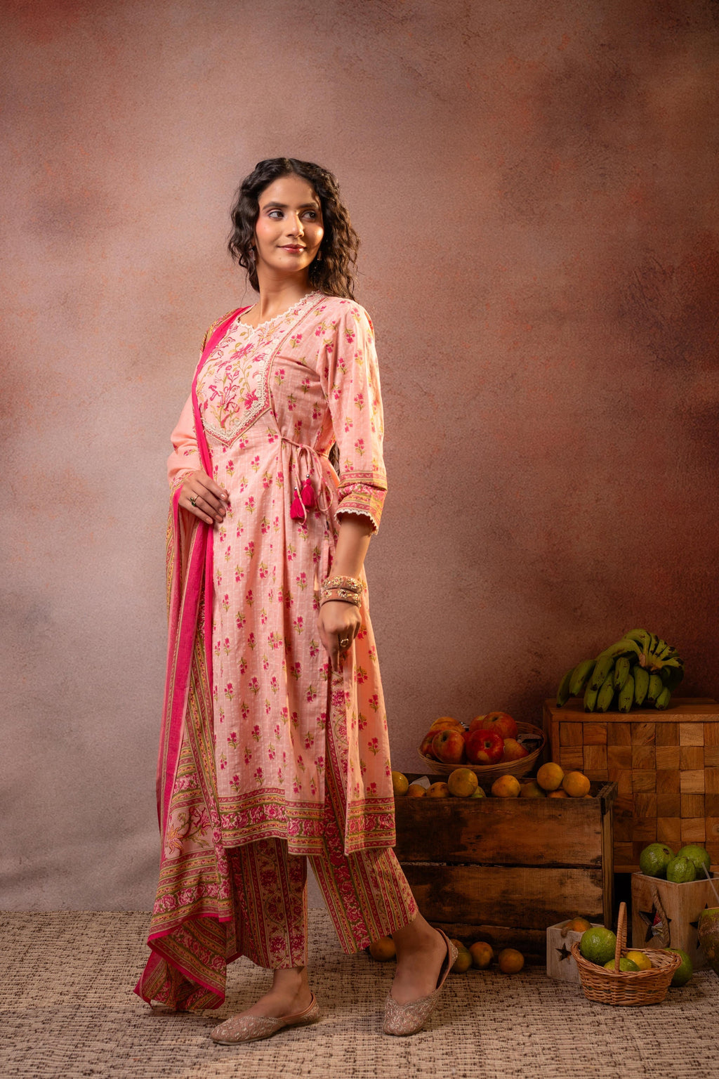 Juniper Gulnaar Garden Printed Kurta Pant And Dupatta Set | Grocsy