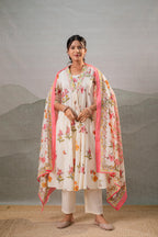 Juniper Bloom Veil Floral Anarkali Kurta Pant And Dupatta Set | Grocsy