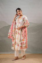 Juniper Bloom Veil Floral Anarkali Kurta Pant And Dupatta Set | Grocsy