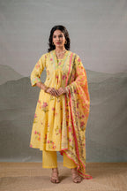 Juniper Bloom Veil Floral Anarkali Kurta Pant And Dupatta Set | Grocsy