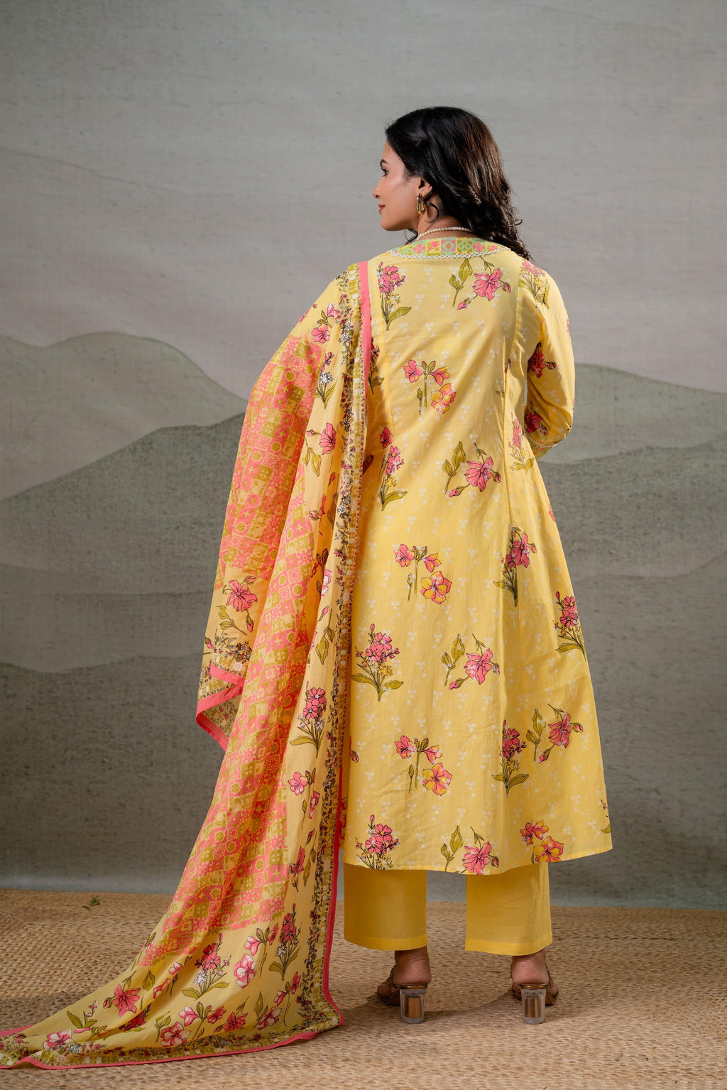 Juniper Bloom Veil Floral Anarkali Kurta Pant And Dupatta Set | Grocsy