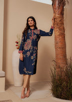 Juniper Midnight Blue Floral Printed Viscose Kurta With Button Detailing | Grocsy