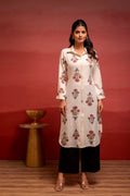 Juniper White Floral Printed Viscose Kurta With Button Detailing | Grocsy